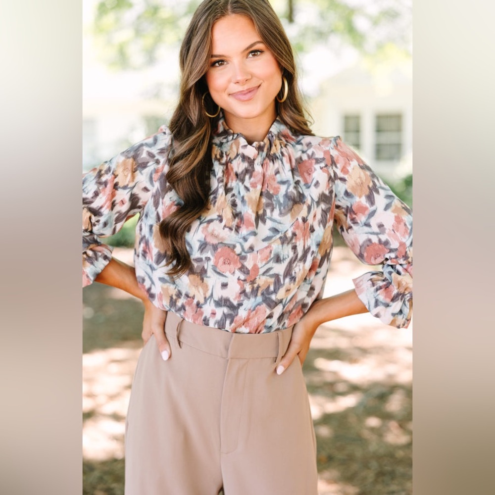 2Hearts Beauty And Brains Cinnamon Brown Floral Blouse